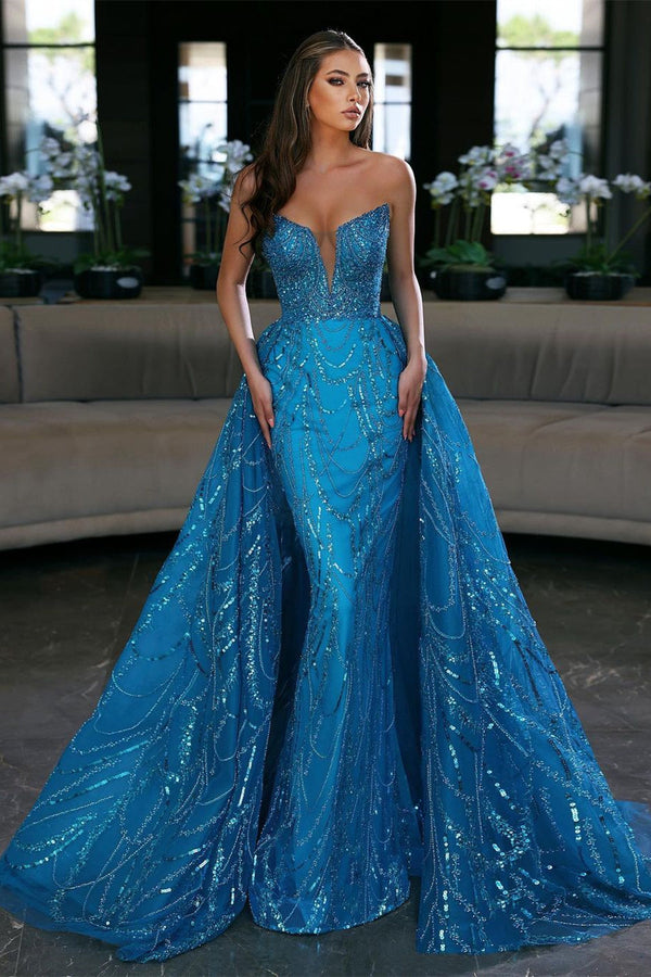 Showprettydess Blue Mermaid Sleeveless Prom Dress with Tulle Ruffles & Appliques-showprettydress