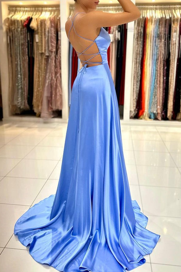 Showprettydess Simple Blue A-Line Spaghetti-Strap Prom Dress-showprettydress