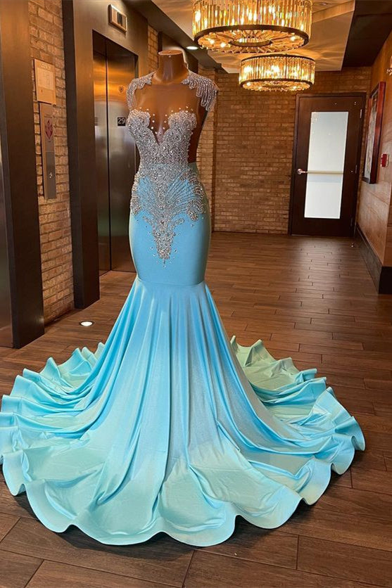 Showprettydess Sleeveless Blue Popular Mermaid Prom Dress with Appliques & Beads-showprettydress