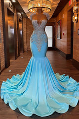 Showprettydess Sleeveless Blue Popular Mermaid Prom Dress with Appliques & Beads-showprettydress