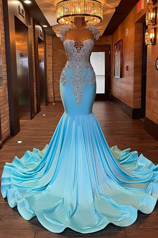 Showprettydess Sleeveless Blue Popular Mermaid Prom Dress with Appliques & Beads-showprettydress