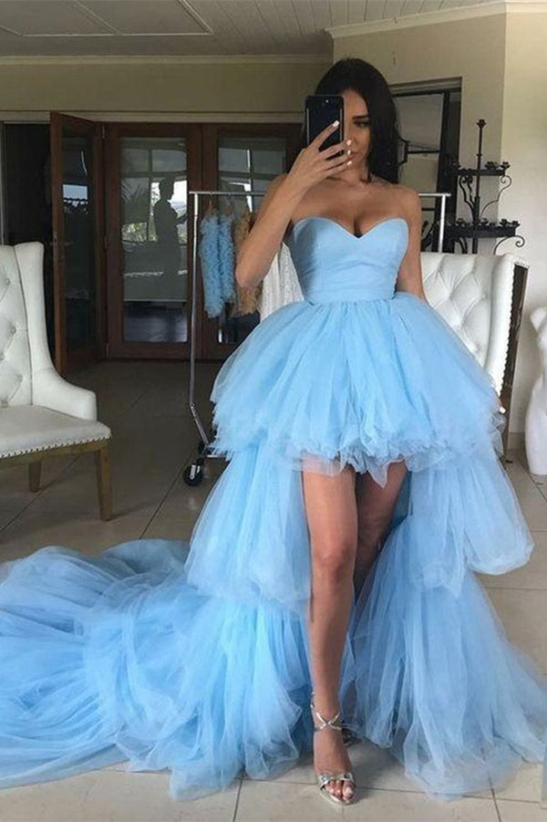 Showprettydess Sweetheart Tulle Hi-Lo Blue Prom Dress-showprettydress