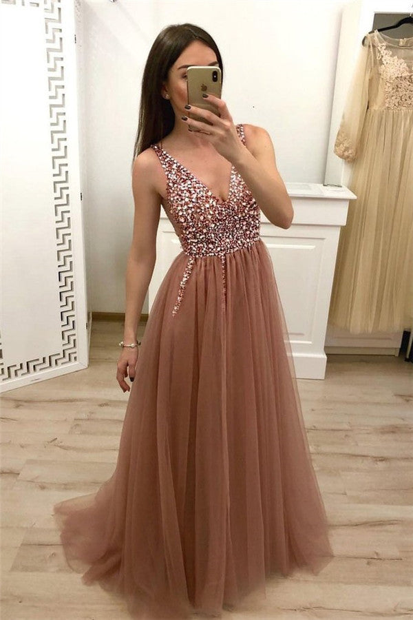 Simple Crystal Straps Shining Sequin Lace-Up Side slit Mermaid SleevelessProm Dresses-showprettydress