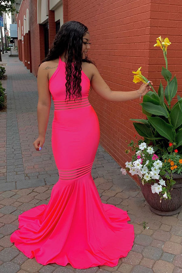 Simple Sleeveless Floor Length Pink Mermaid Prom Dresses-showprettydress