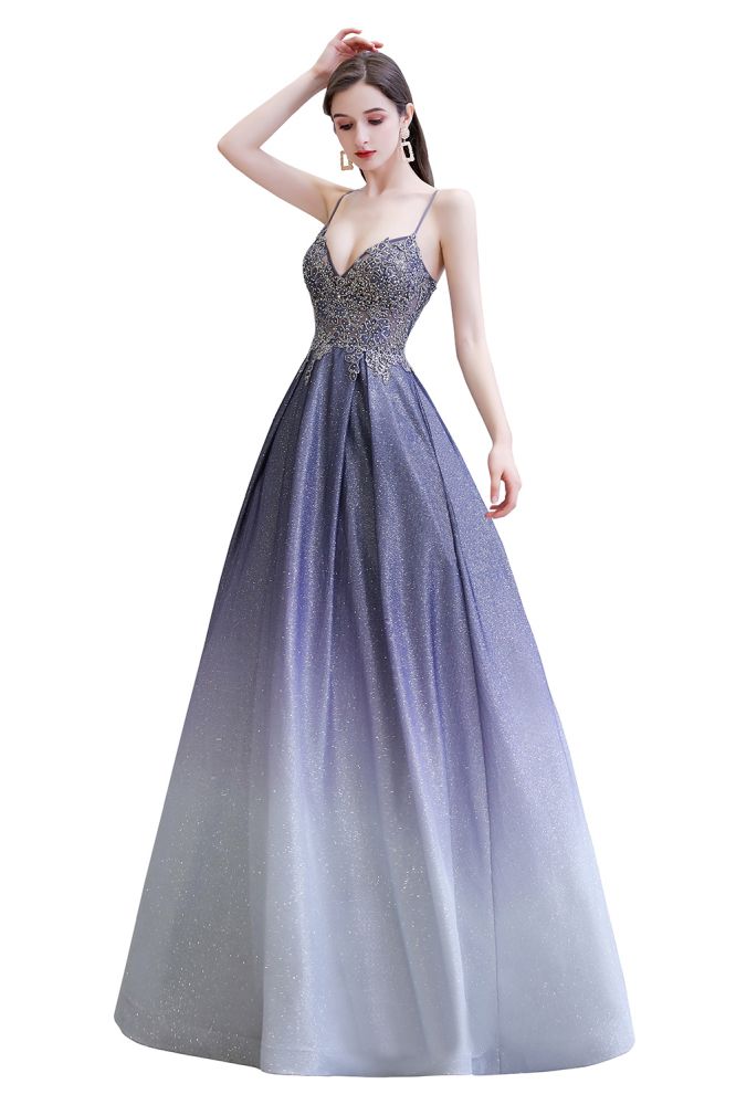 Spaghetti Strap Ombre Pruple Sparkle Prom Dresses-showprettydress