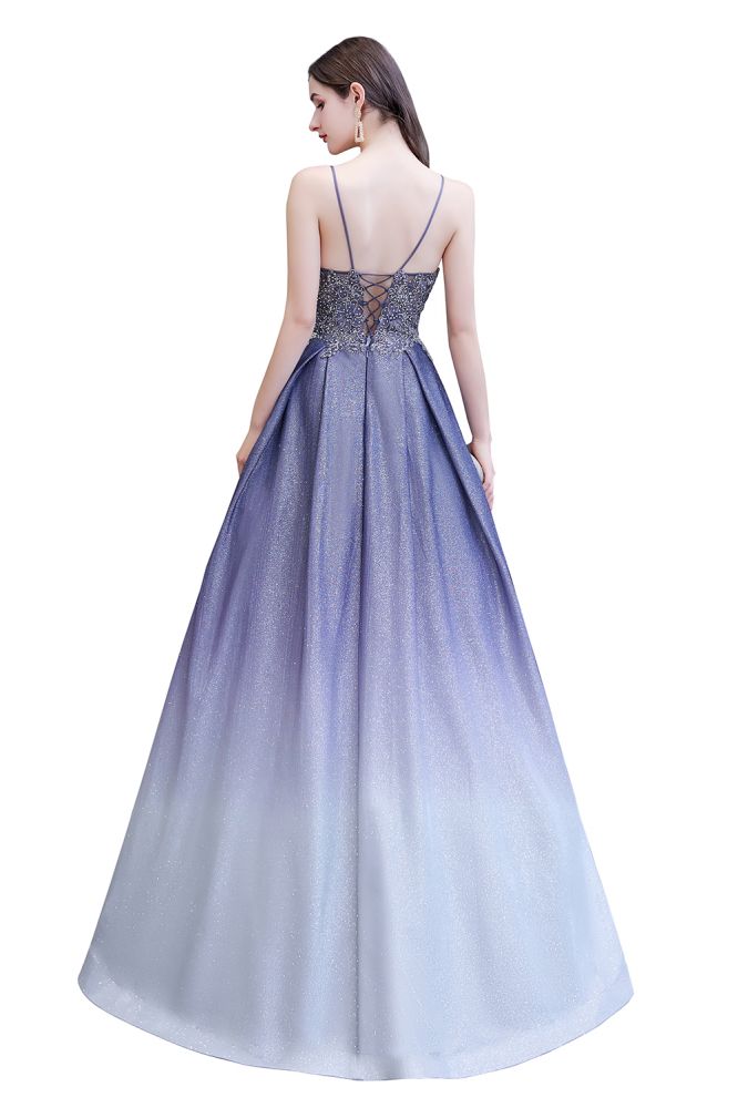 Spaghetti Strap Ombre Pruple Sparkle Prom Dresses-showprettydress