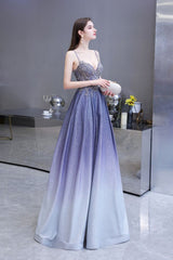 Spaghetti Strap Ombre Pruple Sparkle Prom Dresses-showprettydress