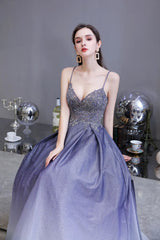 Spaghetti Strap Ombre Pruple Sparkle Prom Dresses-showprettydress