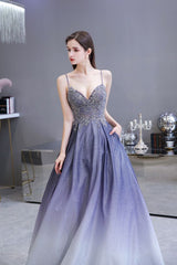 Spaghetti Strap Ombre Pruple Sparkle Prom Dresses-showprettydress