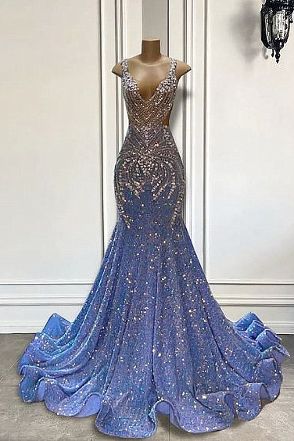 Sparkle Beaded Sequin Mermaid SIiver Beaded Prom Dresses-showprettydress