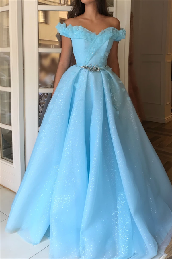 Sparkle Sequins Off-the-Shoulder Prom Party Gowns| Charming Sweetheart Sleeveless Beading Long Prom Party Gowns-showprettydress