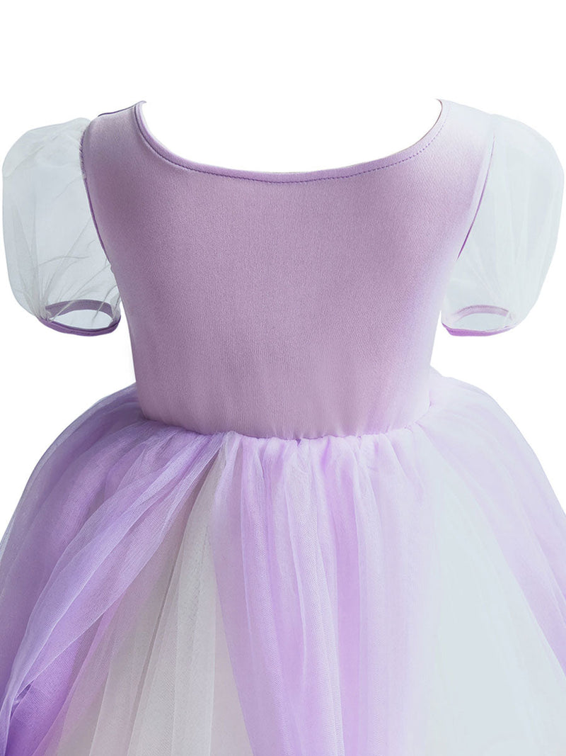 Square Neck Taffeta Short Sleeves Ankle Length Princess Flowers Kids Social Party Dresses-showprettydress