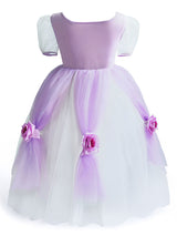 Square Neck Taffeta Short Sleeves Ankle Length Princess Flowers Kids Social Party Dresses-showprettydress