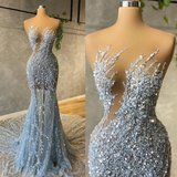 Strapless Hot Sequin Sparkle Beaded Column Court Train Prom Dresses-Showprettydress