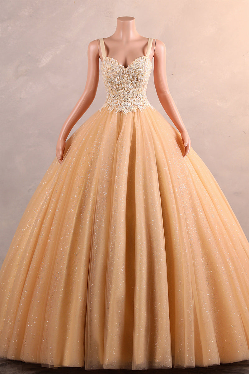 Straps Sparkle Ball Gown Sleeveless Beaded Quince Dresses-Showprettydress