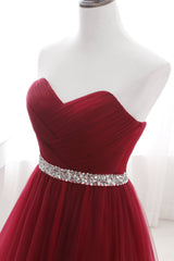 Stunning Burgundy Long A-line Sweetheart Prom Dress Tulle Evening Gown-showprettydress