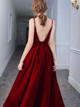 Stunning Evening Dress A Line Sweetheart Neck Velour Floor Length Pockets Formal Party Dresses-showprettydress