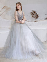 Stunning Evening Dress Light Grey A Line Bateau Neck Floor Length Social Party Dresses Pageant Dress-showprettydress