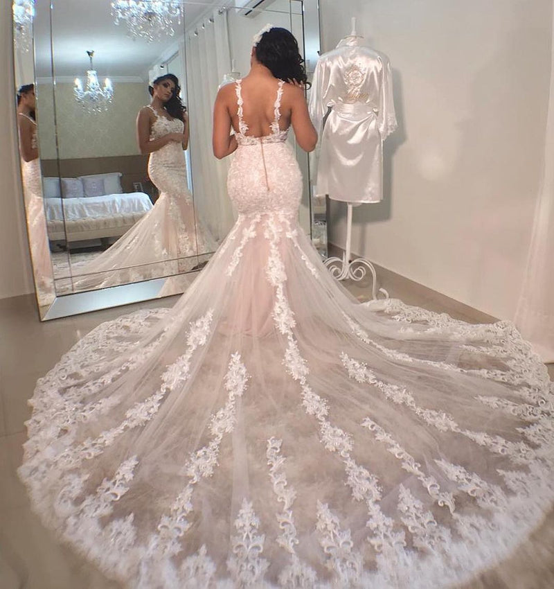 Stunning Sleeveless Mermaid Lace Wedding Dress Online-showprettydress