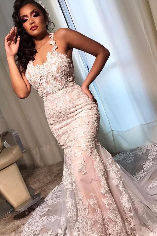 Stunning Sleeveless Mermaid Lace Wedding Dress Online-showprettydress