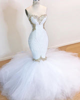 Sweetheart Sleeveless Lace Tulle Appliques Sequins Mermaid Wedding Bridal Gowns-showprettydress