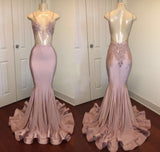 Trendy Pink Beads Spaghetti Strap Prom Party Gowns| Mermaid Prom Party Gowns-showprettydress