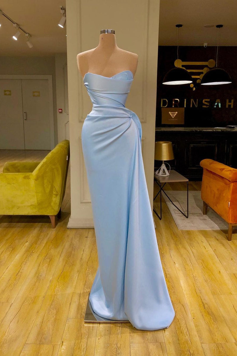 Unique Light Blue Long Mermaid Sweetheart Soft-pleated Prom Dress-showprettydress