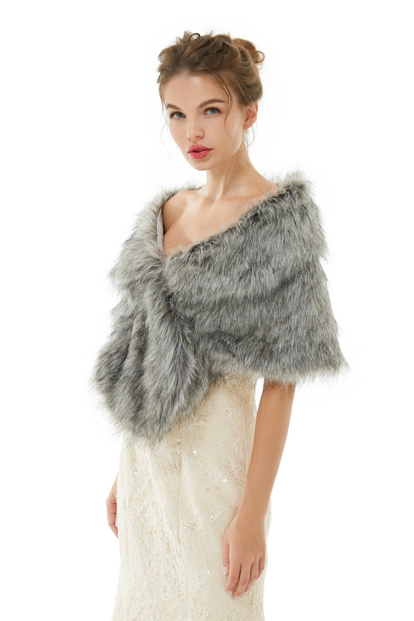 Wedding Wrap Faux Fur Sleeveless Open Front Bridal Shawl-showprettydress