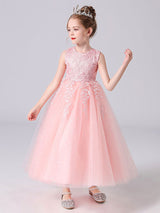 White Jewel Neck Sleeveless Bows Kids Party Dresses Princess Dress-showprettydress