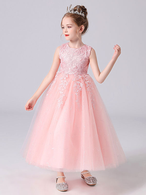 White Jewel Neck Sleeveless Bows Kids Party Dresses Princess Dress-showprettydress