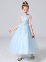 White Jewel Neck Sleeveless Bows Kids Party Dresses Princess Dress-showprettydress