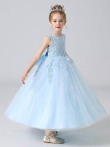 White Jewel Neck Sleeveless Bows Kids Party Dresses Princess Dress-showprettydress