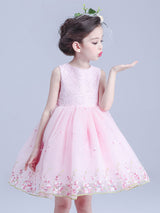 White Jewel Neck Sleeveless Bows Kids Social Party Dresses-showprettydress