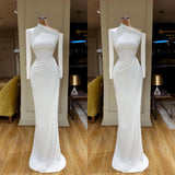 White Long Mermaid Special One Side Neck Evening Dress with Sleeves-showprettydress