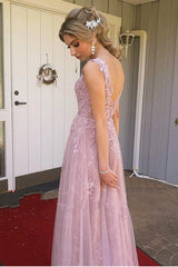 Wide Strap Tulle Elegant Prom Dress Long Applique-showprettydress