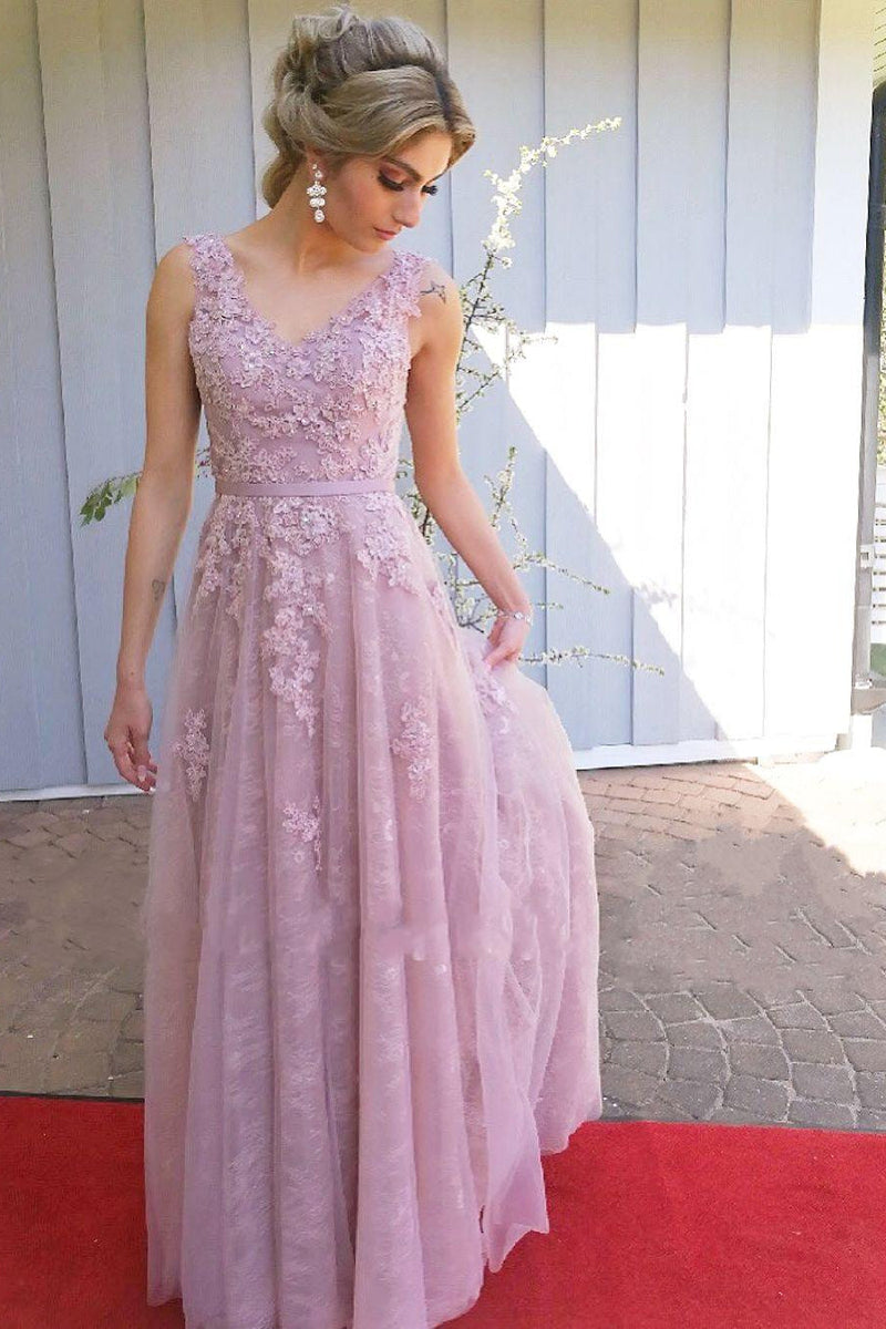 Wide Strap Tulle Elegant Prom Dress Long Applique-showprettydress