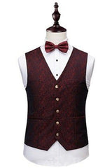 Wine Ruby Notched Laple Prom Suits for Men Bespoke Three Pieces Jacquard Tuxedo-showprettydress