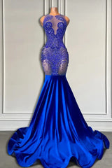 Royal Blue Long Scoop Neck Sleeveless Mermaid Prom Dress with Beadings-showprettydress